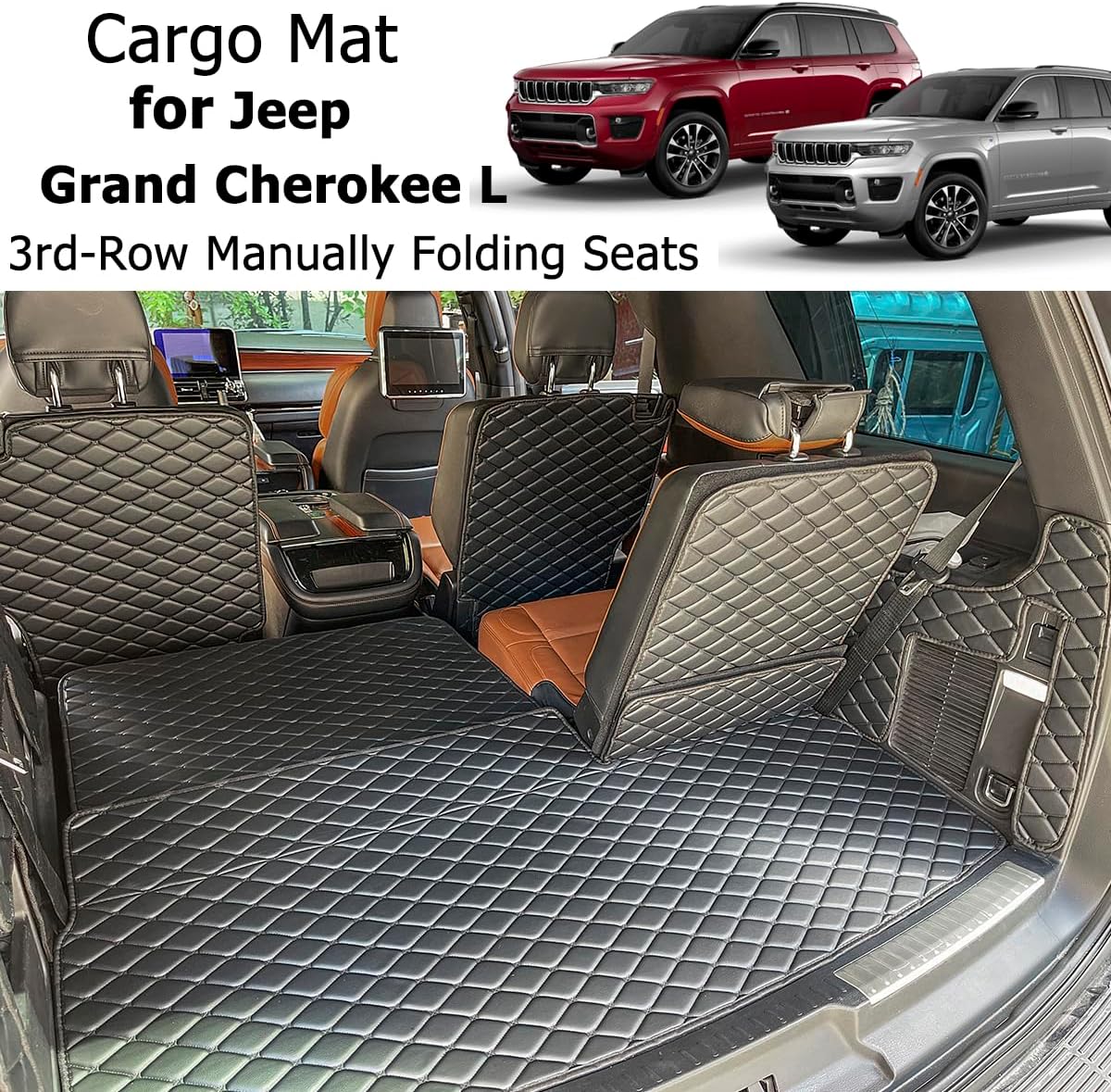 Cargo Mat for 2021-2026 Jeep Grand Cherokee L (3rd-Row Manually Folding Seats) Trunk Mat and Rear Backrest Mat Cargo Liners