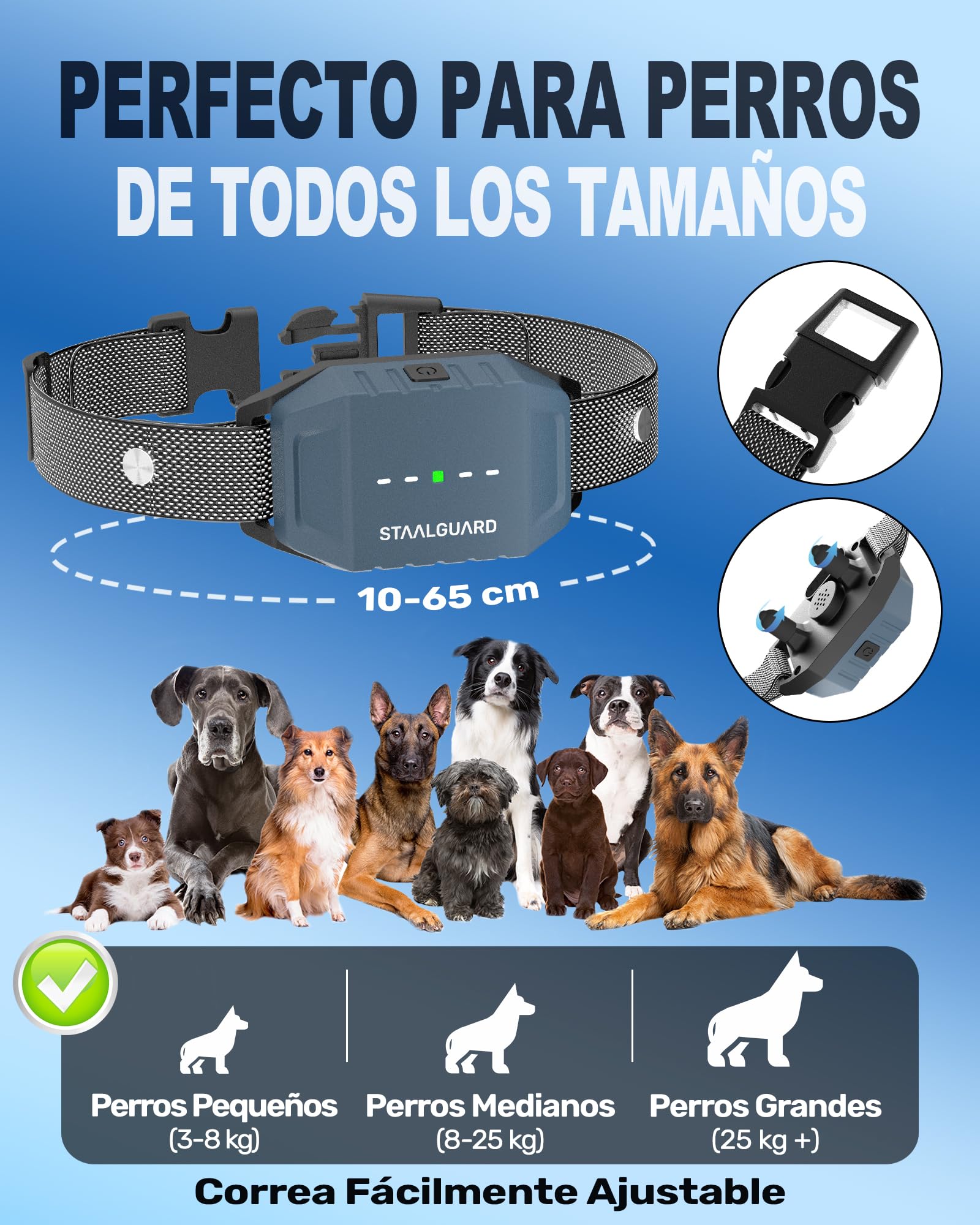 Collar de Adiestramiento para Perros, Sin Descarga Eléctrica, 9 Niveles, Sonido, Vibración y Boost, Alcance 3000m, Recargable, Autonomía 30 Días, Impermeable IP67, para Todos los Perros