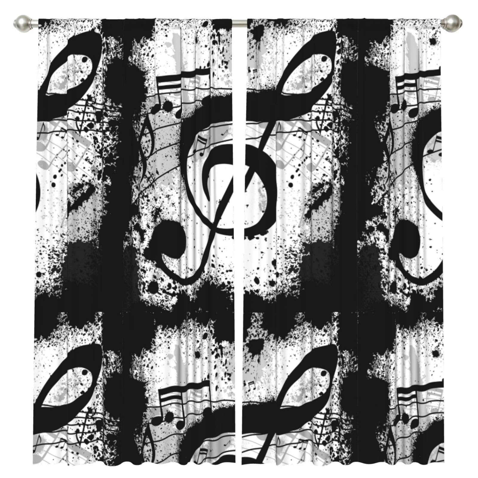 InOmak Music Notes, 2 Panels Window Curtains 52 x 84 Inch Blackout Curtains for Living Room Bedroom