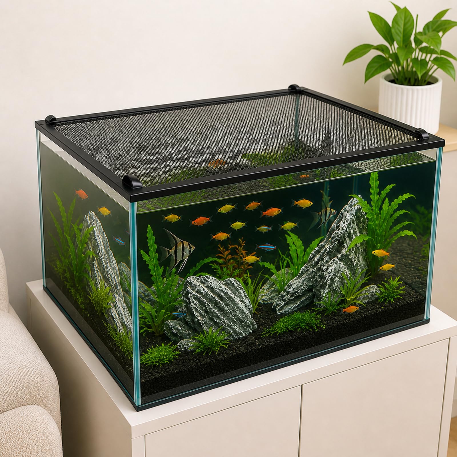 Aquariumabdeckung aus Netzgewebe,Magnetisches Aquarium Anti Spring Netz,Fischs Aquarium Anti-Jumping Netzabdeckung,Ventilation,Transparency,für Fischen und Reptilien