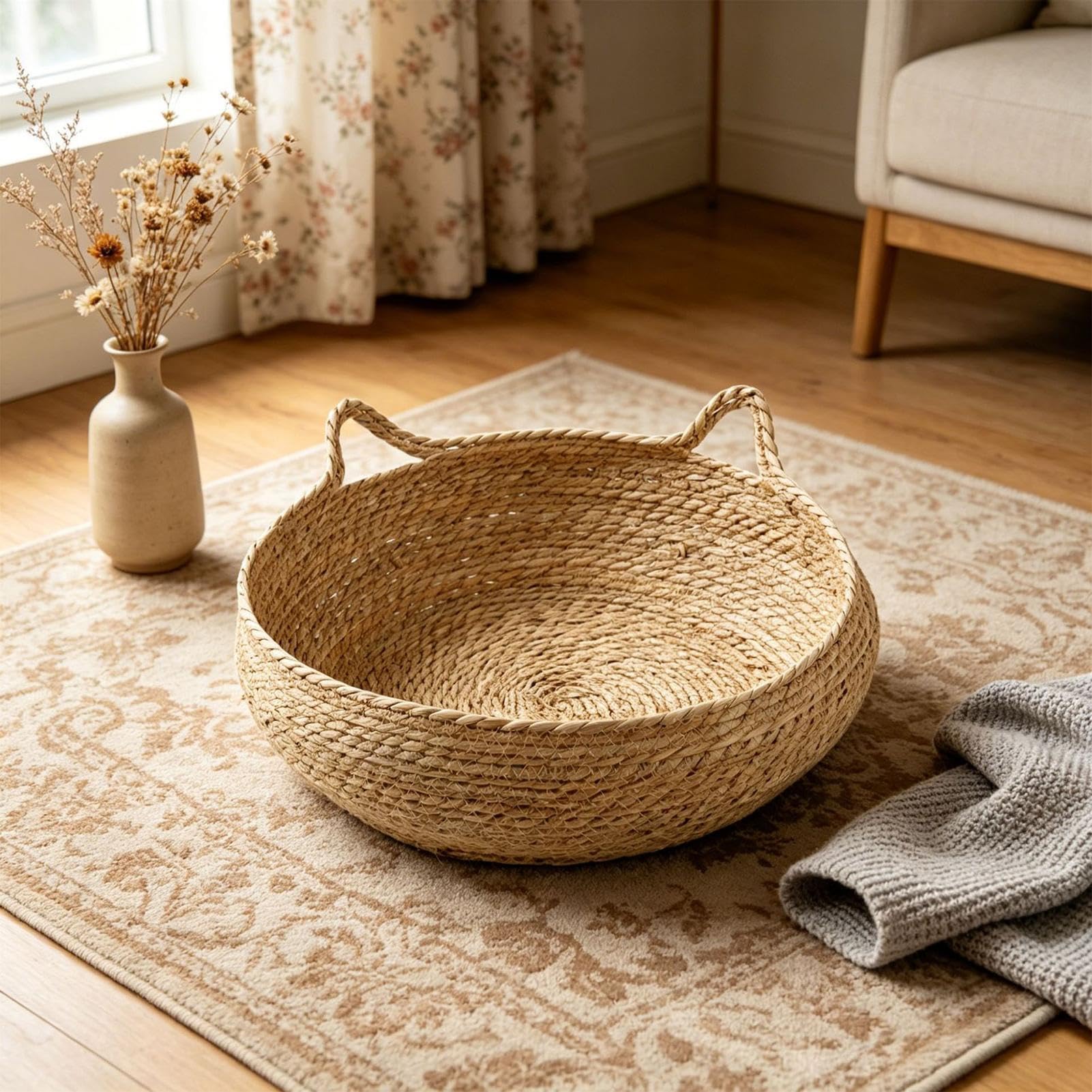 Tumbona tejida artesanalmente - Cuna lavable, higiénica y aireada, orgánica, estructura de cama para mascotas de bastón, módulo de descanso cómodo | Habitación Balcón Patio San
