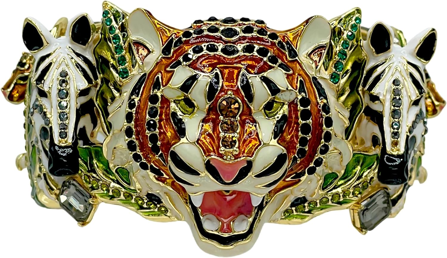 Ritzy Couture DeLuxe Wild Animal Hinged Cuff Bracelet 22k Gold Plated - Size Medium