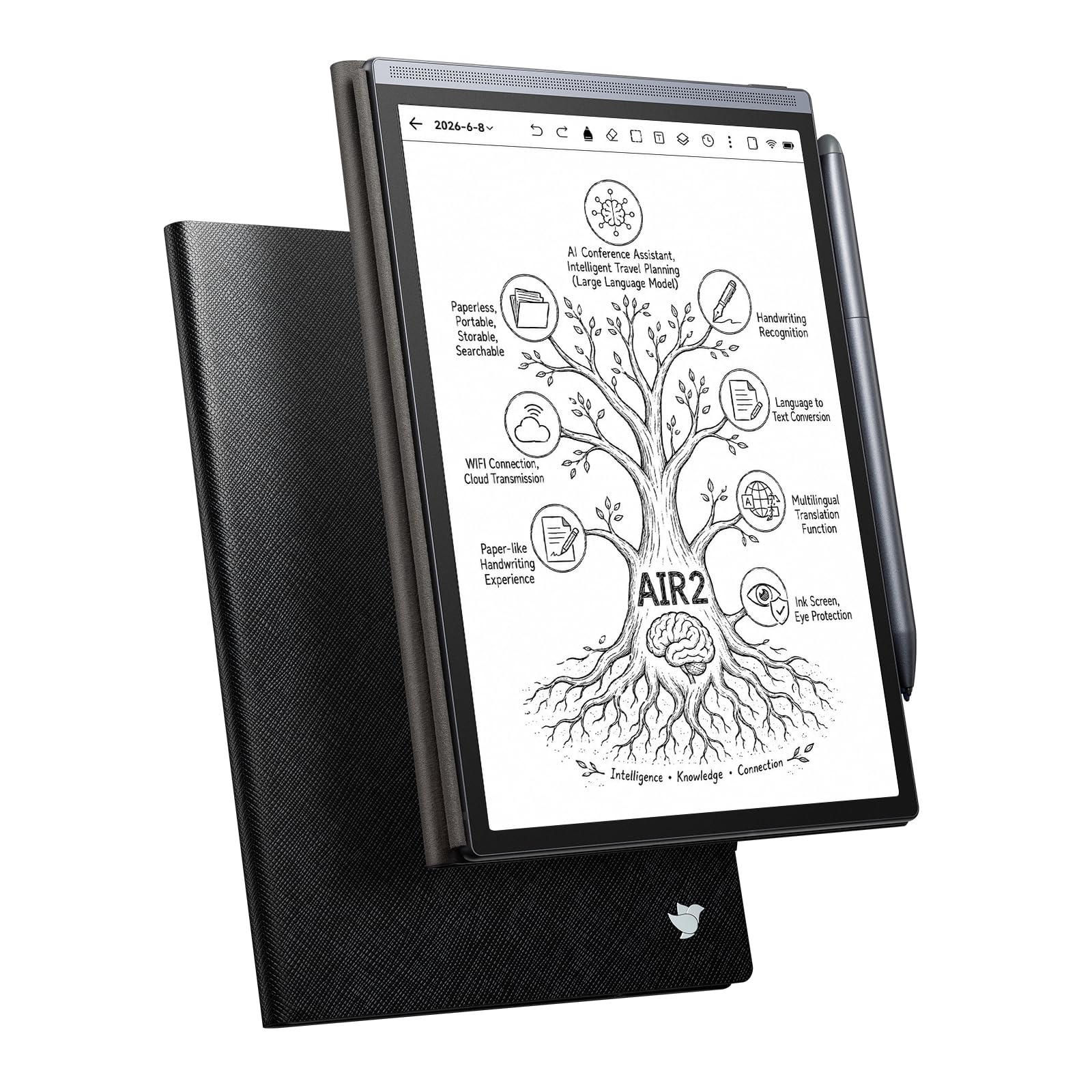 AINOTE Air 2 mit Hülle, 20,8 cm (8,2 Zoll) AI-Note-Taking-Tablet mit 24 Stufen einstellbarem Licht, elektronisches Notizbuch mit Stift, Sprach-zu-Text-Transkription, mehrsprachige