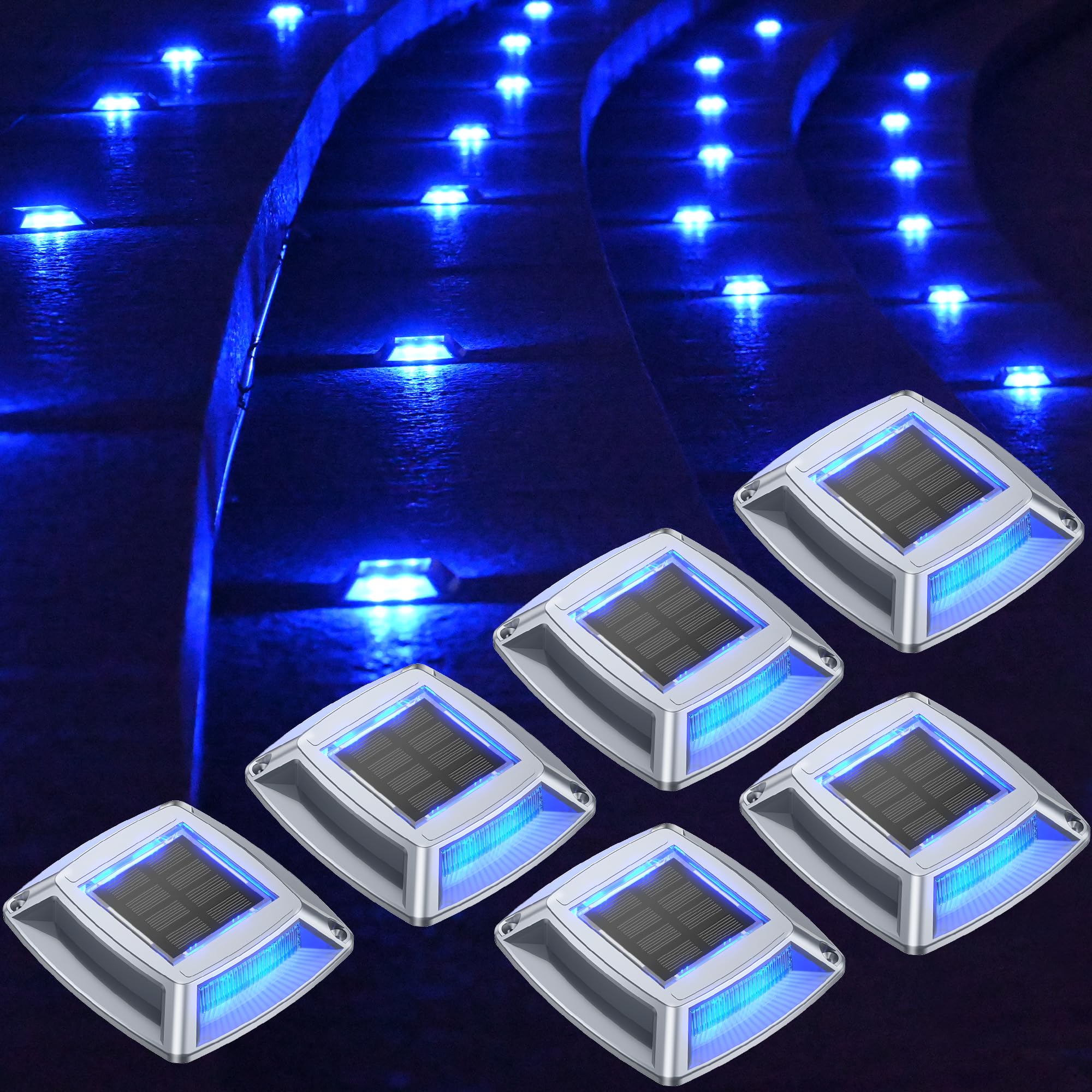 Spot Solaire Exterieur Puissant IP68 Étanche Éclairage Escalier Exterieur Bleu Balise Solaire Jardin 24LM 6 Pièces