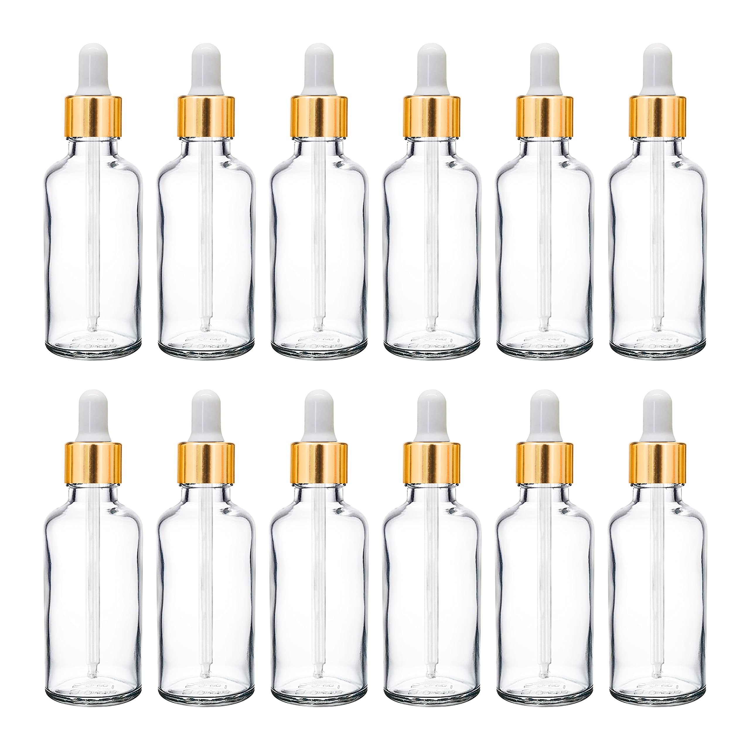 nsb herbals50 ML Clear / Transparent Round Empty Glass Bottle + Glass Dropper + Gold Ring + Silcon White Teat, Refillable, Leak Proof For Essential Oils, Perfumes (Pack of 3)