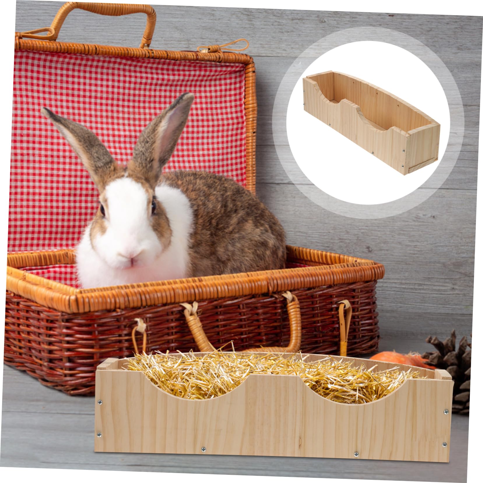 Mangiatore per Conigli in Legno Supporto per Fieno Porta Cibo Grande Fissabile per Roditori