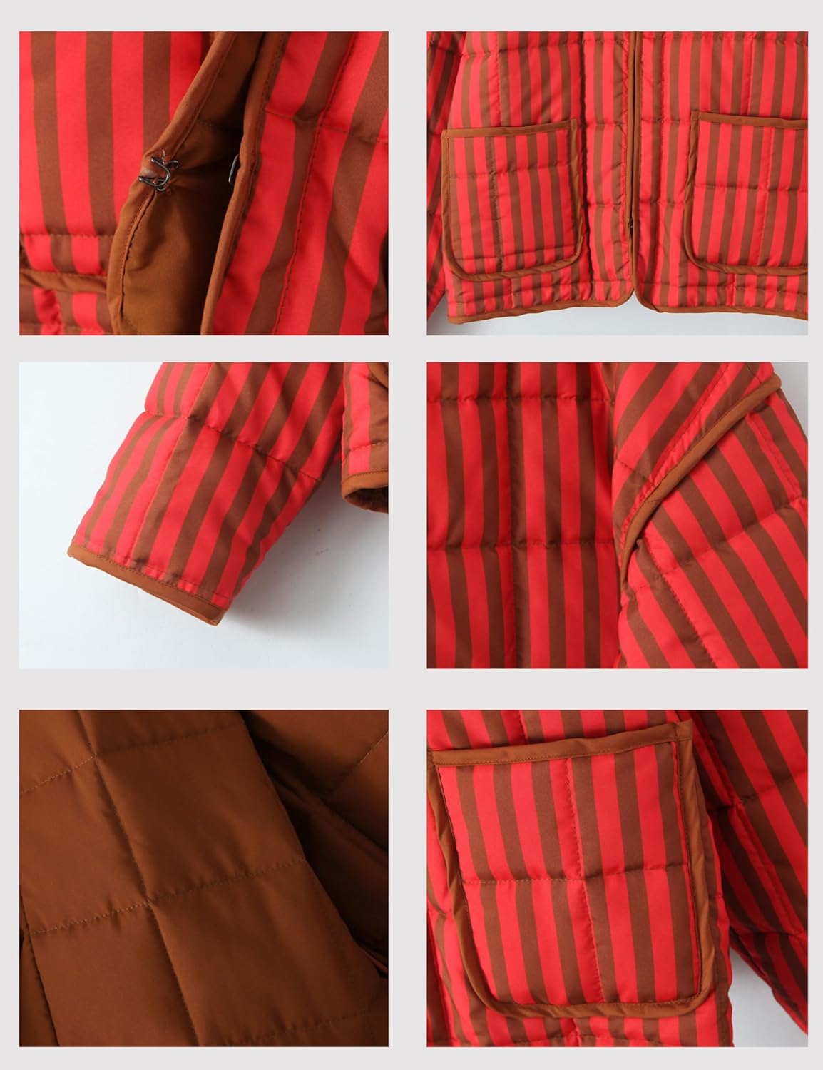 InterNos Womens Quilted Jacket Lightweight Winter Striped Stand Collar Padded Puffer Cardigan Coat with Pockets - Image 6