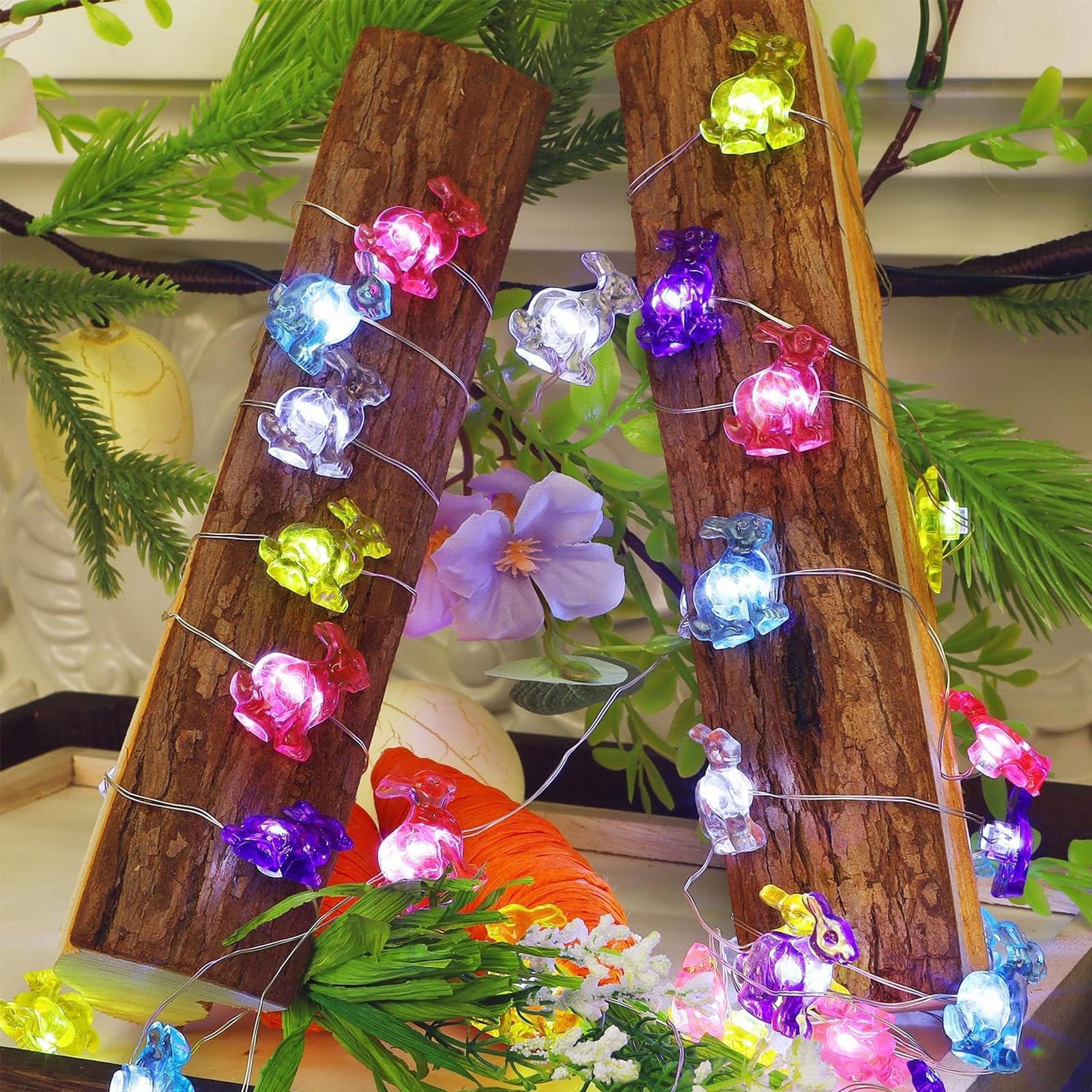 ALEGRE® Hasen Lichterkette Ostern, 2M 20 LED Ostern Lichterkette Hase, Micro Kupferdraht Oster Lichterketten Innen, Bunt Osterlichterkette Fairy Lights für Oster Deko Garten, Terrasse Deko Frühling