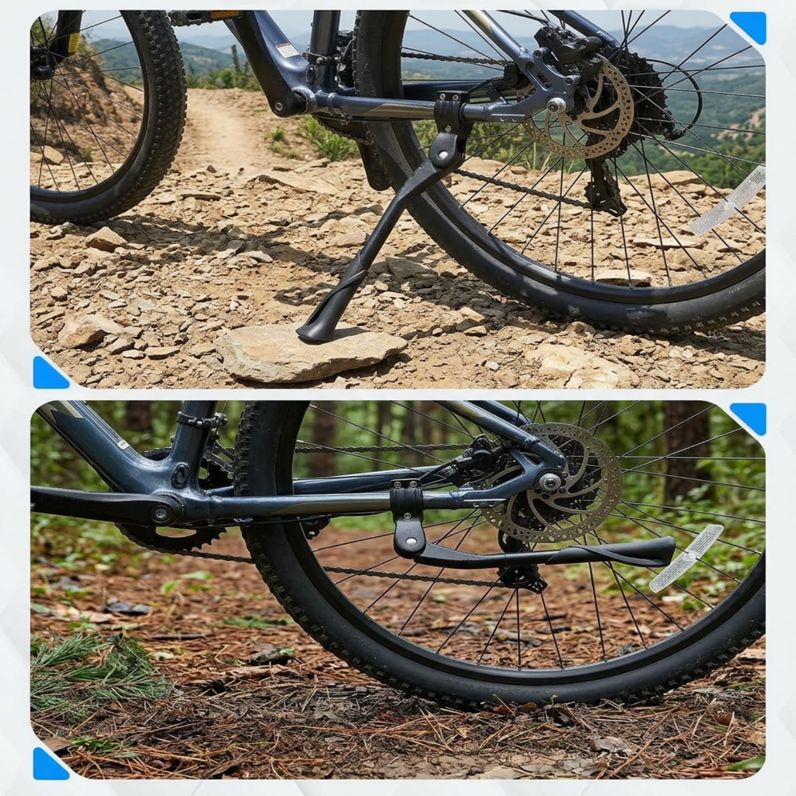 Mepham Cavalletto laterale regolabile in altezza in lega di alluminio, per bici da 24 a 29 pollici. Supporto stabile per mountain bike, bici elettrica, bici da trekking e bici cittadina.