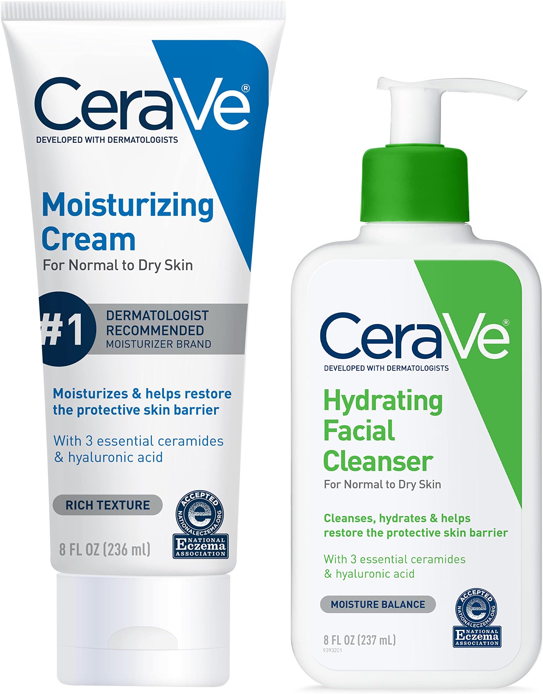 CeraVe Hydrating Skin Care Set | 8oz Moisturizing Cream & 8oz Hydrating Facial Cleanser | Ceramides + Hyaluronic Acid Moisturizer and Face Wash | Accepted by National Eczema Association