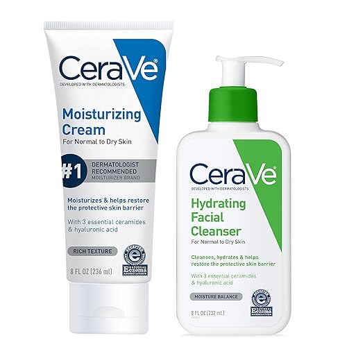 Miniatura 16 de CeraVe Crema hidratante y limpiador facial hidratante para el cuidado de la piel, paquete combinado para aliviar la piel seca, artículos esenciales