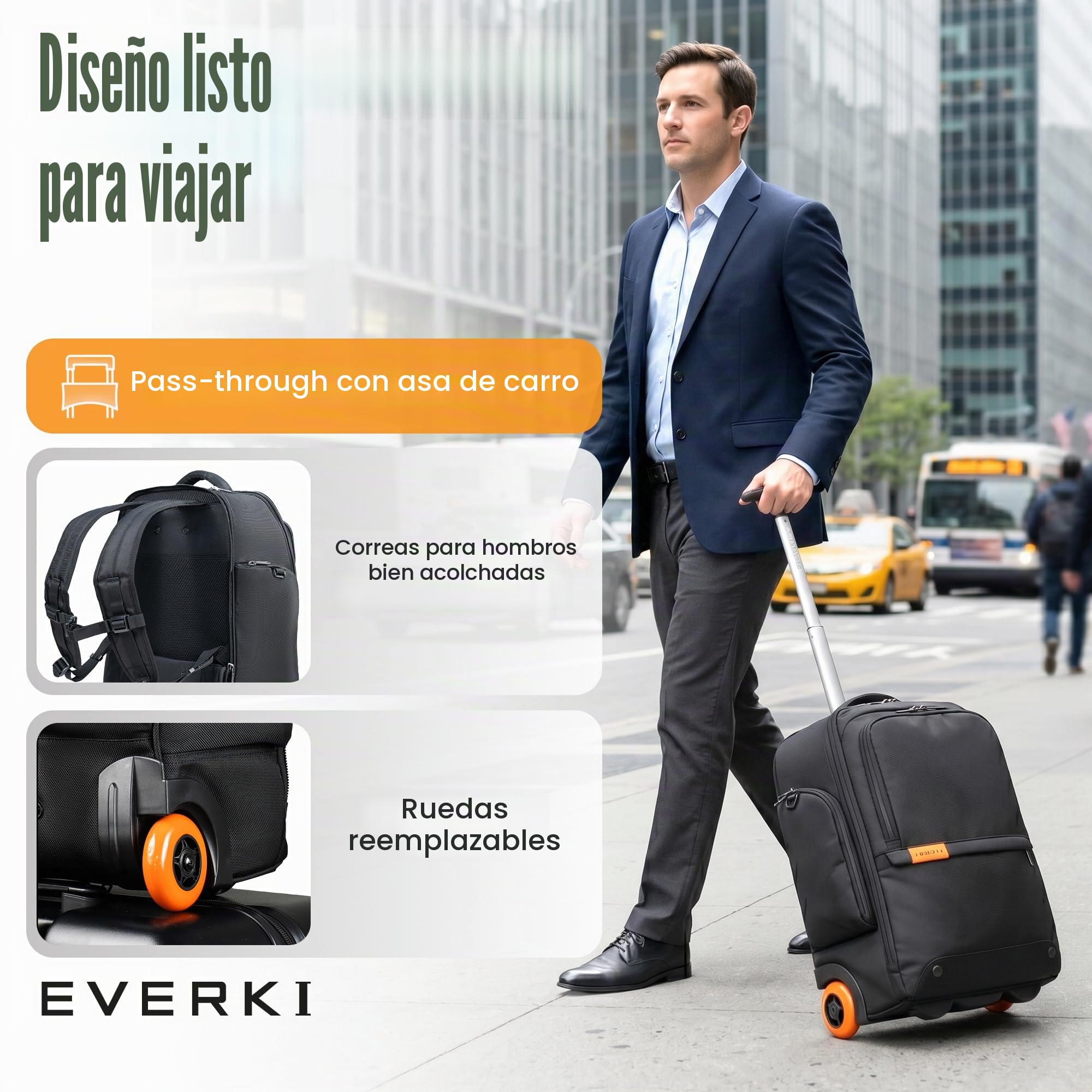 Everki Wheeled 123 mochila para portátil con ruedas – para portátil 15,6" y MacBook 16", equipaje de mano con ruedas reemplazables, bolsa de trabajo para profesionales