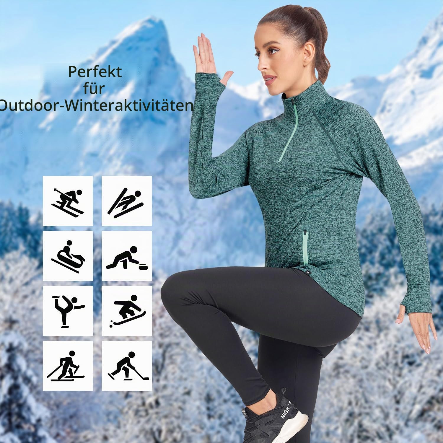Soneven Damen Fleecepullover Stehkragen Hoodie Mit 1/4 Zip Pullover Sweatshirt Langarmshirt Oberteile Pulli für Herbst Winter