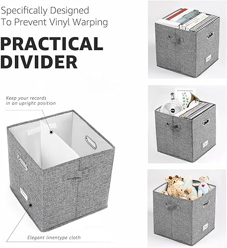 Miniatura 3 de Juego de 2 cajas de almacenamiento de discos de vinilo almacenamiento para discos de vinilo con capacidad para más de 100 LP, contenedores