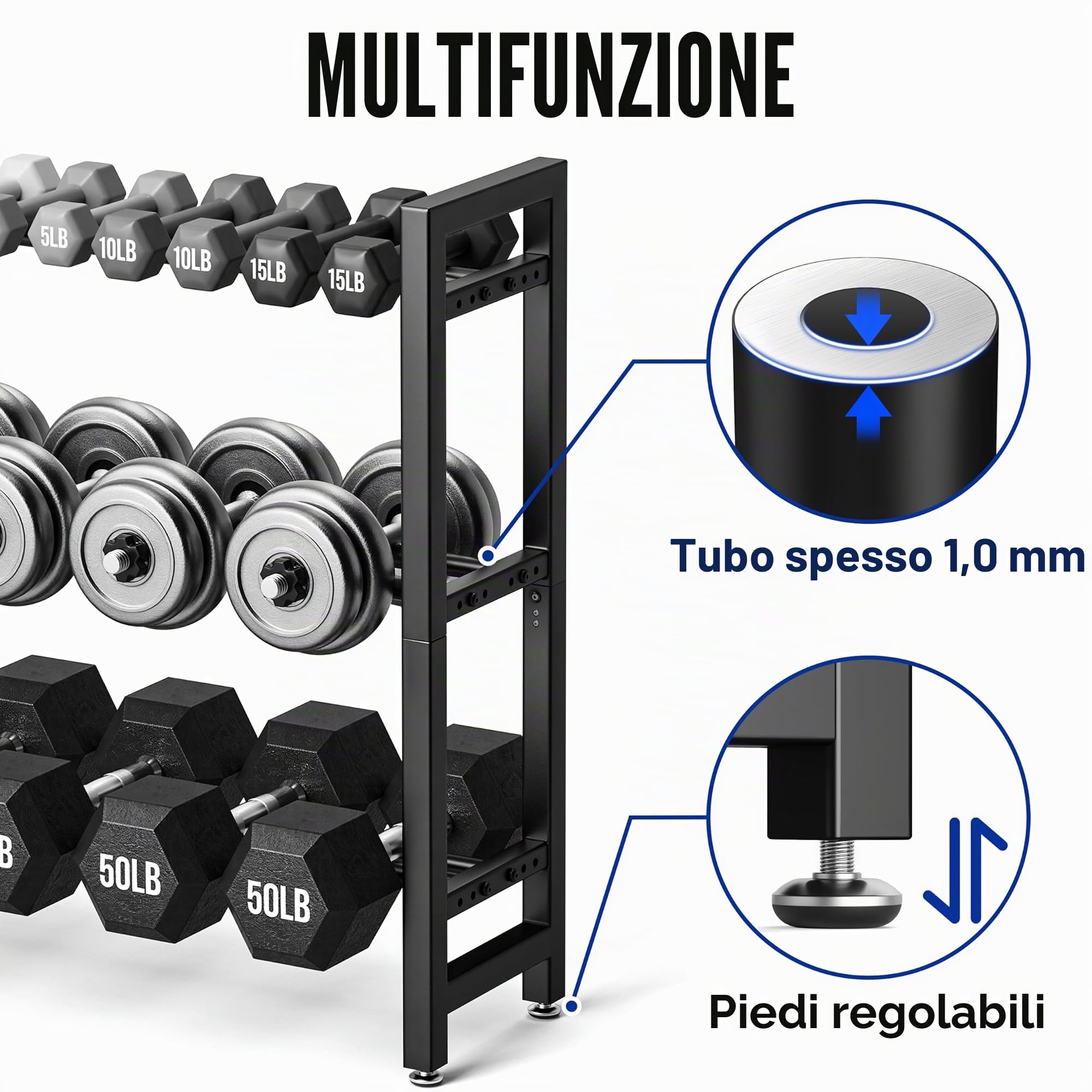 Porta manubri a 3 livelli/4 livelli, Supporto per manubri per palestra domestica