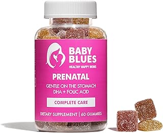 Baby Blues Prenatal Vitamins Gummy for Women — DHA, EPA Omega-3, Folic Acid & B12 — Gentle on Stomach, Raspberry Lemonade Flavor, Non-GMO Prenatal Multivitamin, 60 Count (30 Day Supply)