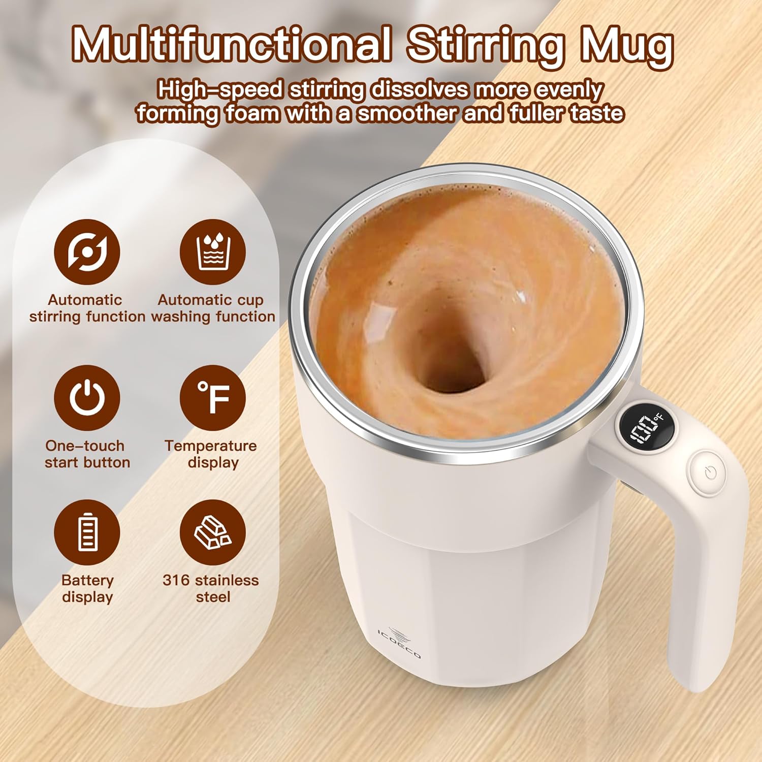 Self Stirring Mug, 12oz Electric Mixing Cup, Cream | Rechargeable, Gift for Coffee Lovers & Office Use(Matcha Green) - Image 2