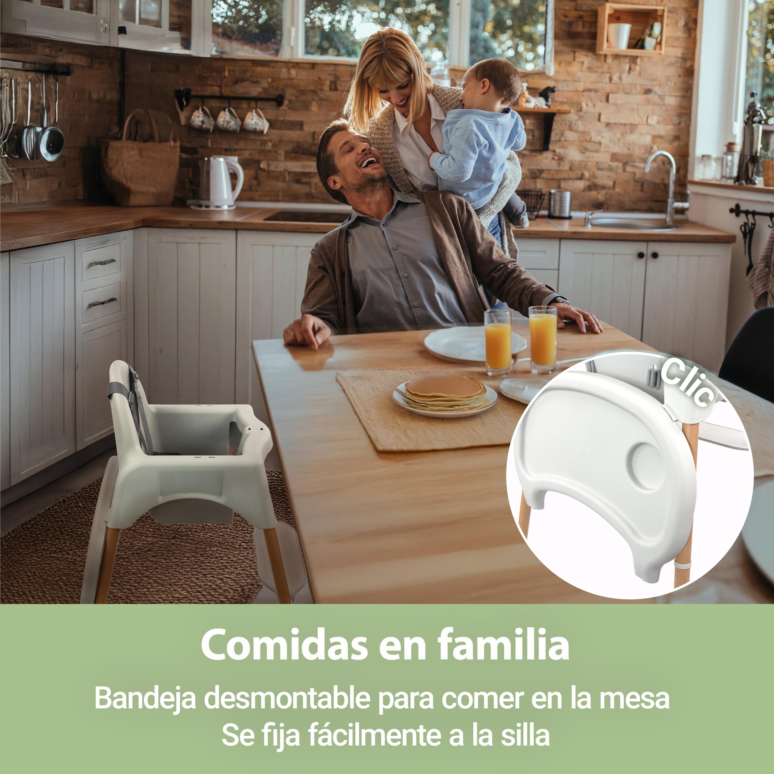 Zamboo Tronas de Bebé Ligeras desde 6 Meses 3,5 kg | Silla Alta Comedor Evolutiva con Diseño Madera - Bandeja Extraíble Grande y Arnés Seguridad 5 Puntos | Portátil - Antivuelco, hasta 15 kg – Gris