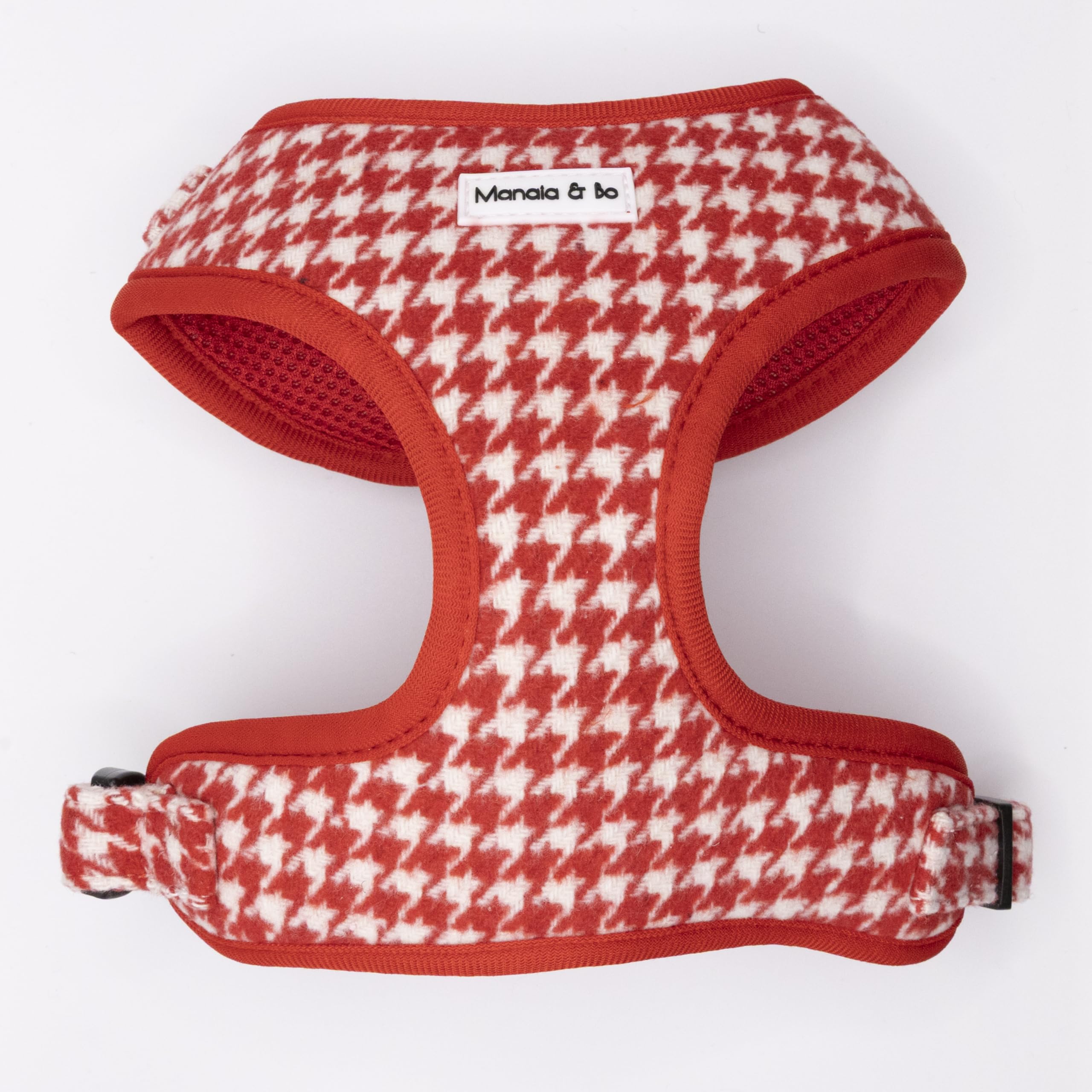 Premium Quality Adjustable Scarlet Houndstooth Tweed Dog Harness Vest with Black Fastenings | Neck: 35-44cm, Chest: 41-54cm (Small, Harness Only) โ image 1