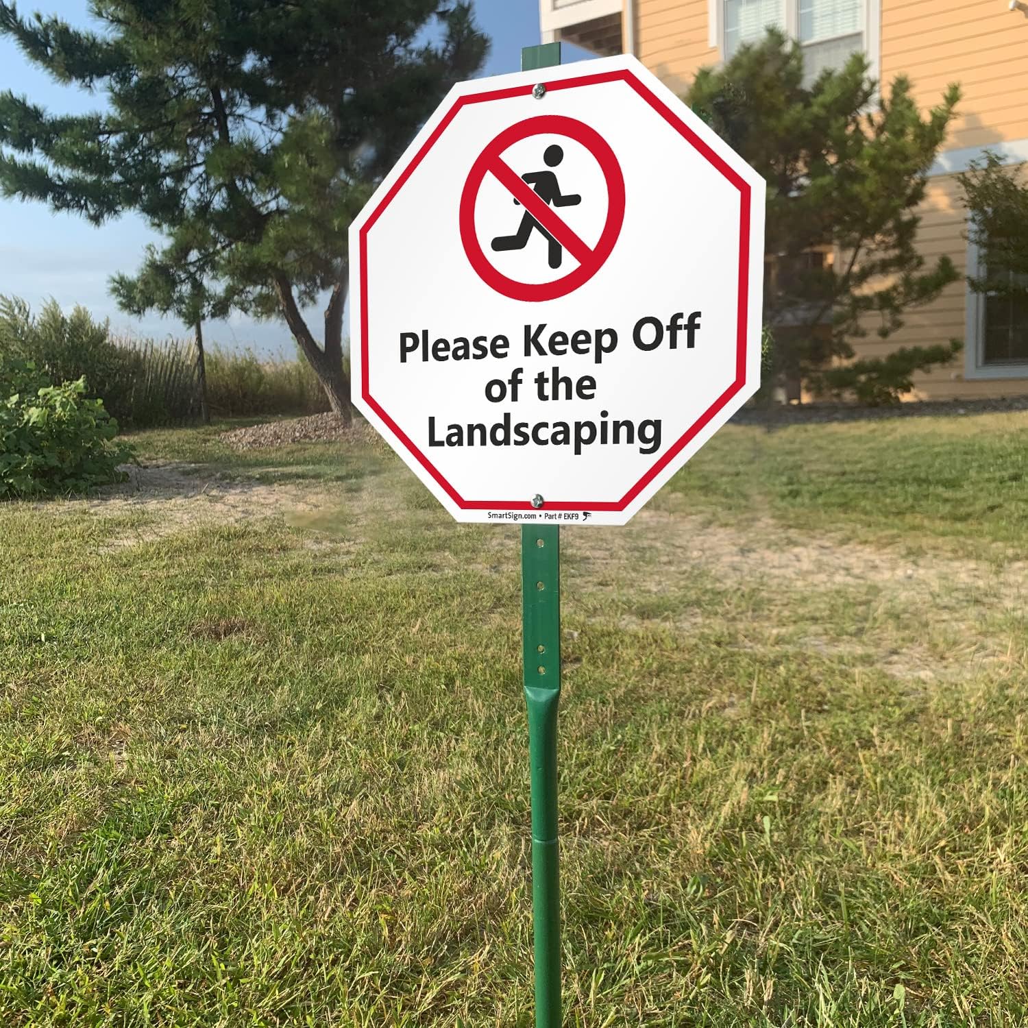 SmartSign 10 x 10 inch “Please Keep Off Of The Landscaping” LawnBoss Yard Sign with 3 foot Stake, 40 mil Laminated Rustproof Aluminum, Red, Black and White, Set of 1, Made in USA