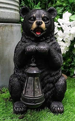 Miniatura 9 de Ebros Gift Decoración de jardín rústico adorable bosque negro oso sosteniendo farol Greeter estatua estatua de estatua solar LED linterna luz de