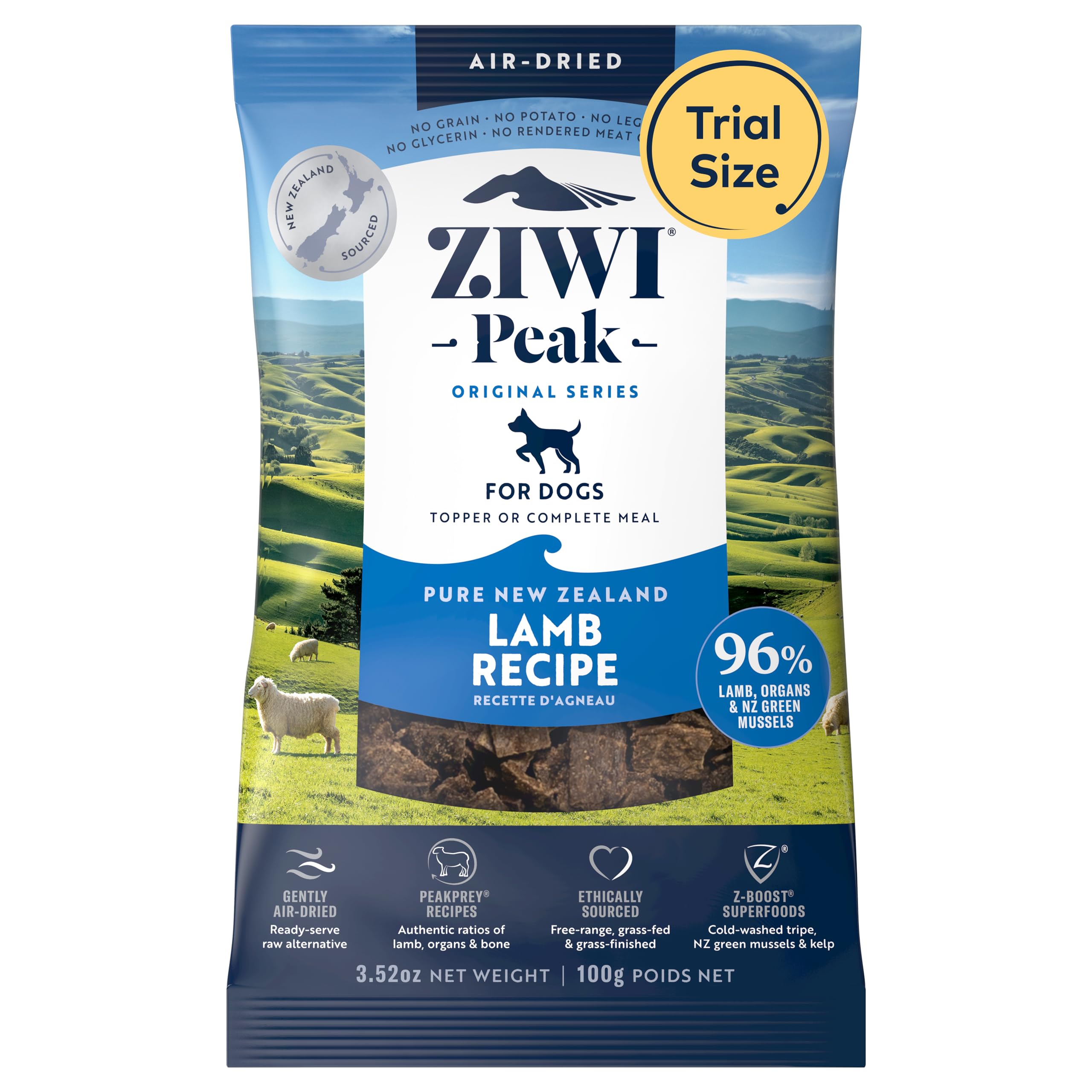 ZIWI Peak Air-Dried Dog Food – Lamb - All Natural, High Protein, Grain Free, Limited Ingredient w/Superfoods (3.5oz)