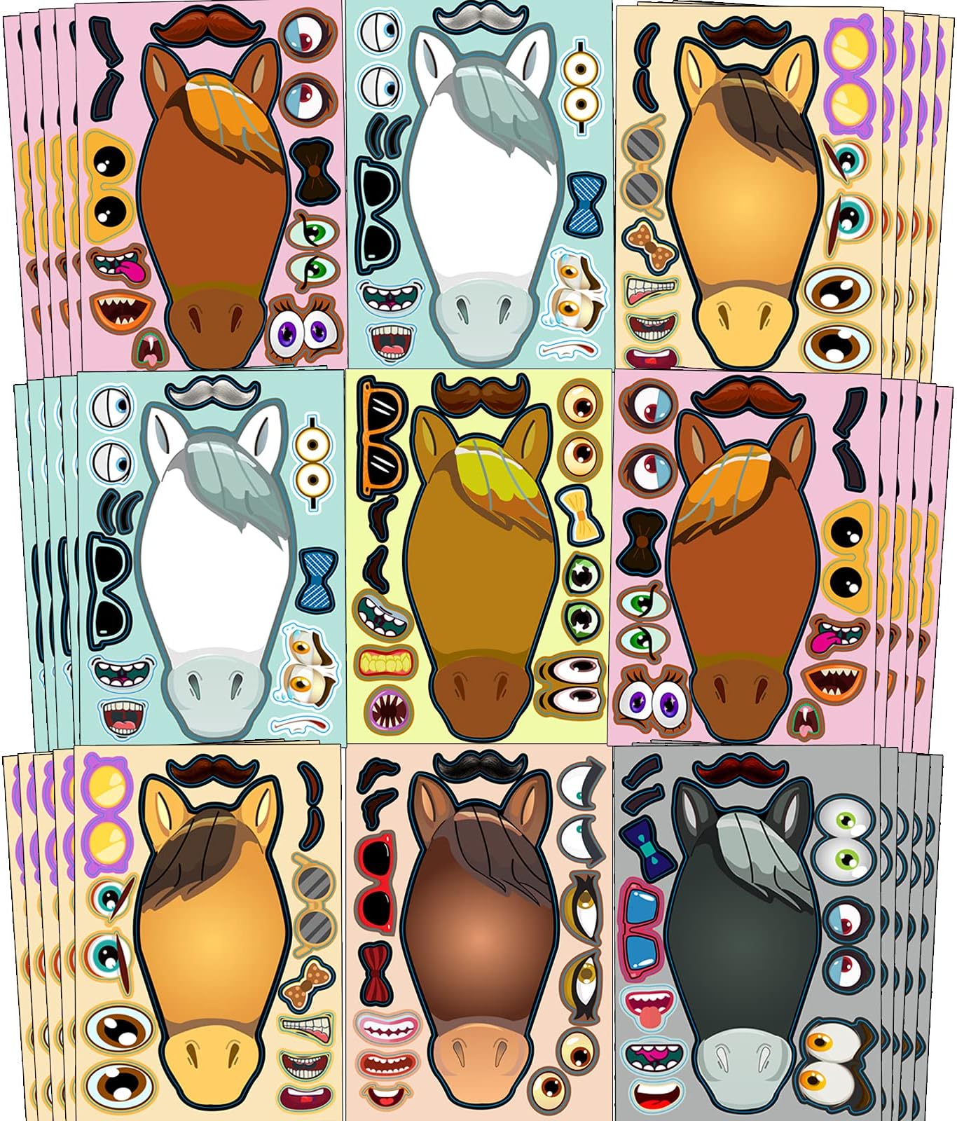 OuMuaMua 30pcs Kids Birthday Party Favors - Make Your Own Horse Stickers, Spirit Horse Toy Stickers for Kids Birthday Party Game Activities Decorations