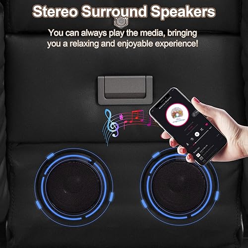 Miniatura 7 de TUNYI Sofá reclinable eléctrico con masaje y calor, asiento de cine en casa con consola, sofá biplaza reclinable RV con