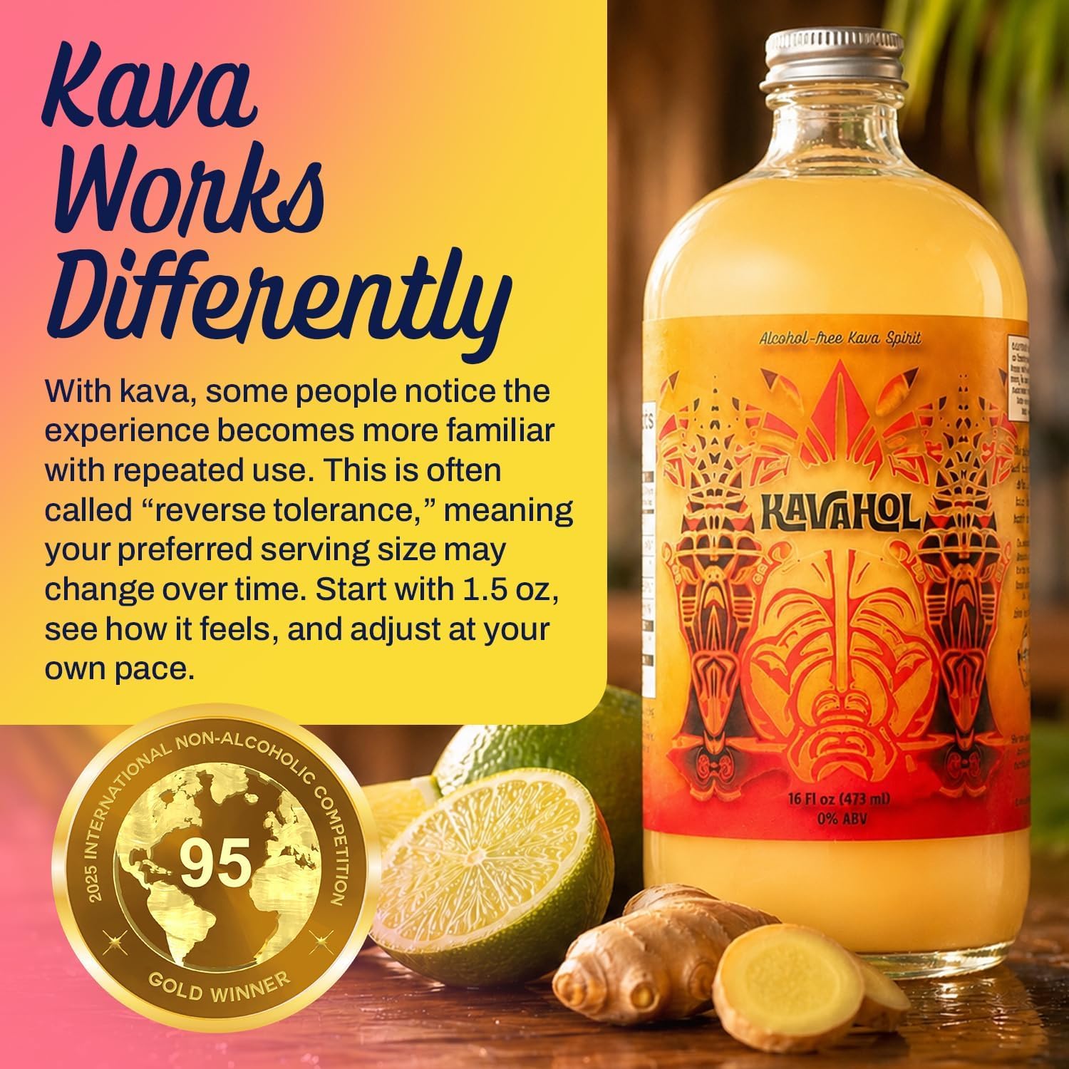 Non-Alcoholic Kava Spirit Drink Fiery Ginger, 16 fl oz, 10 Servings — Amazon image 2