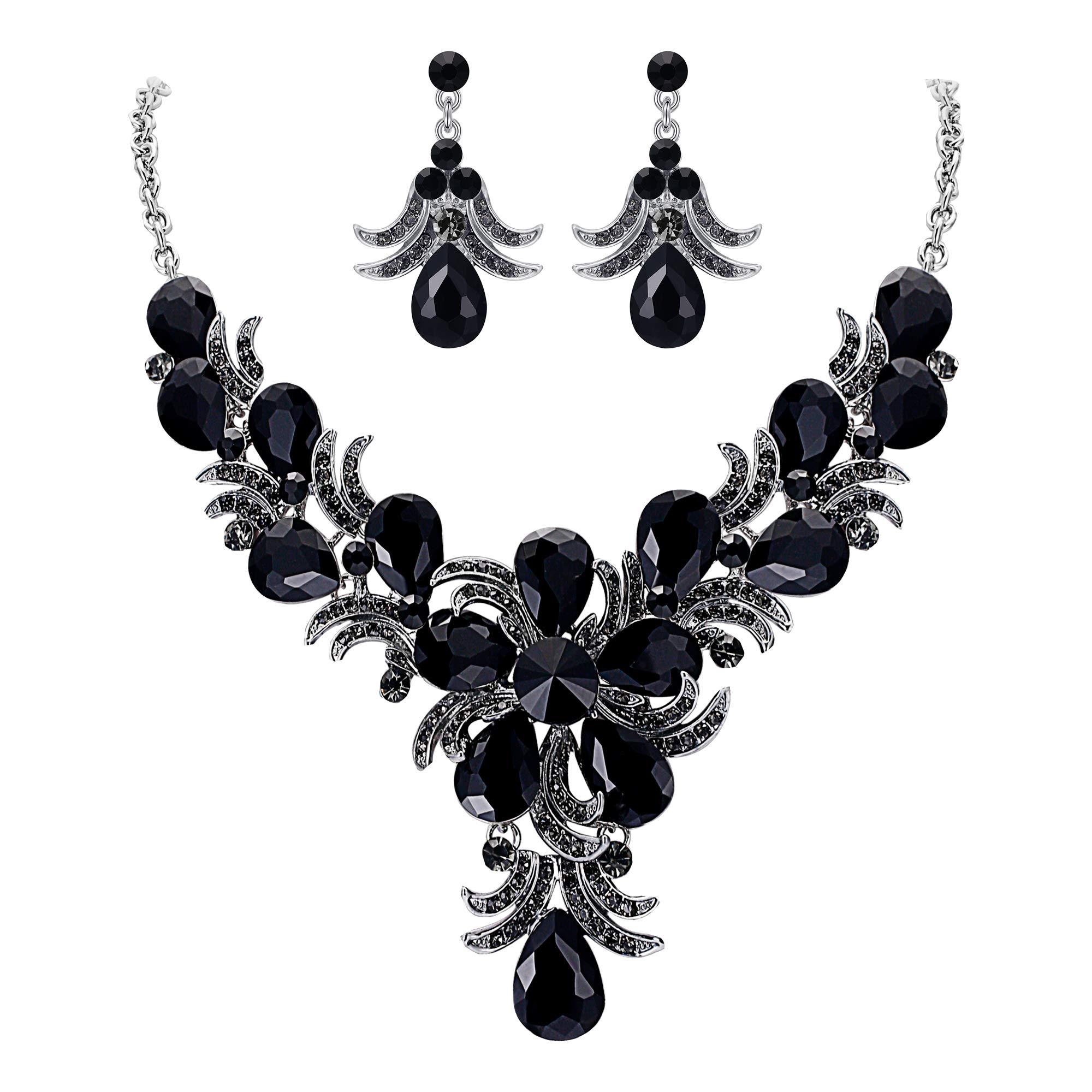 EVER FAITH Juegos de Joyas para Mujer Cristal Austríaco Boda Flor Hoja Lágrima V Figura Collares Pendientes Conjunto