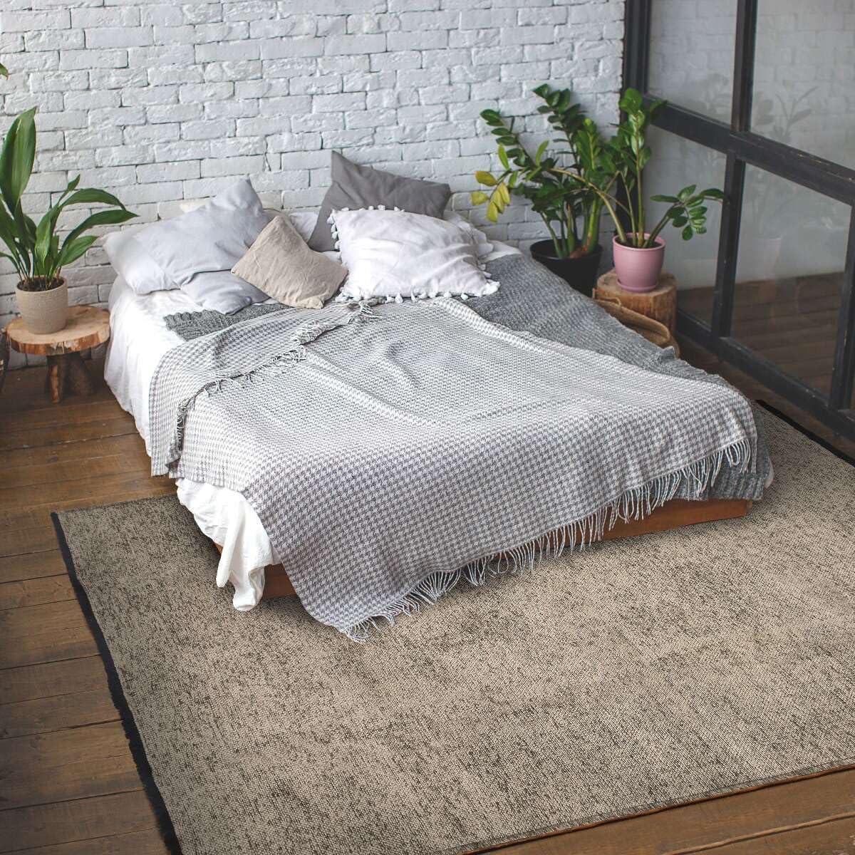 Thedecofactory Tapis en Coton et Polyester Lavable tissé Plat Gris 80x150