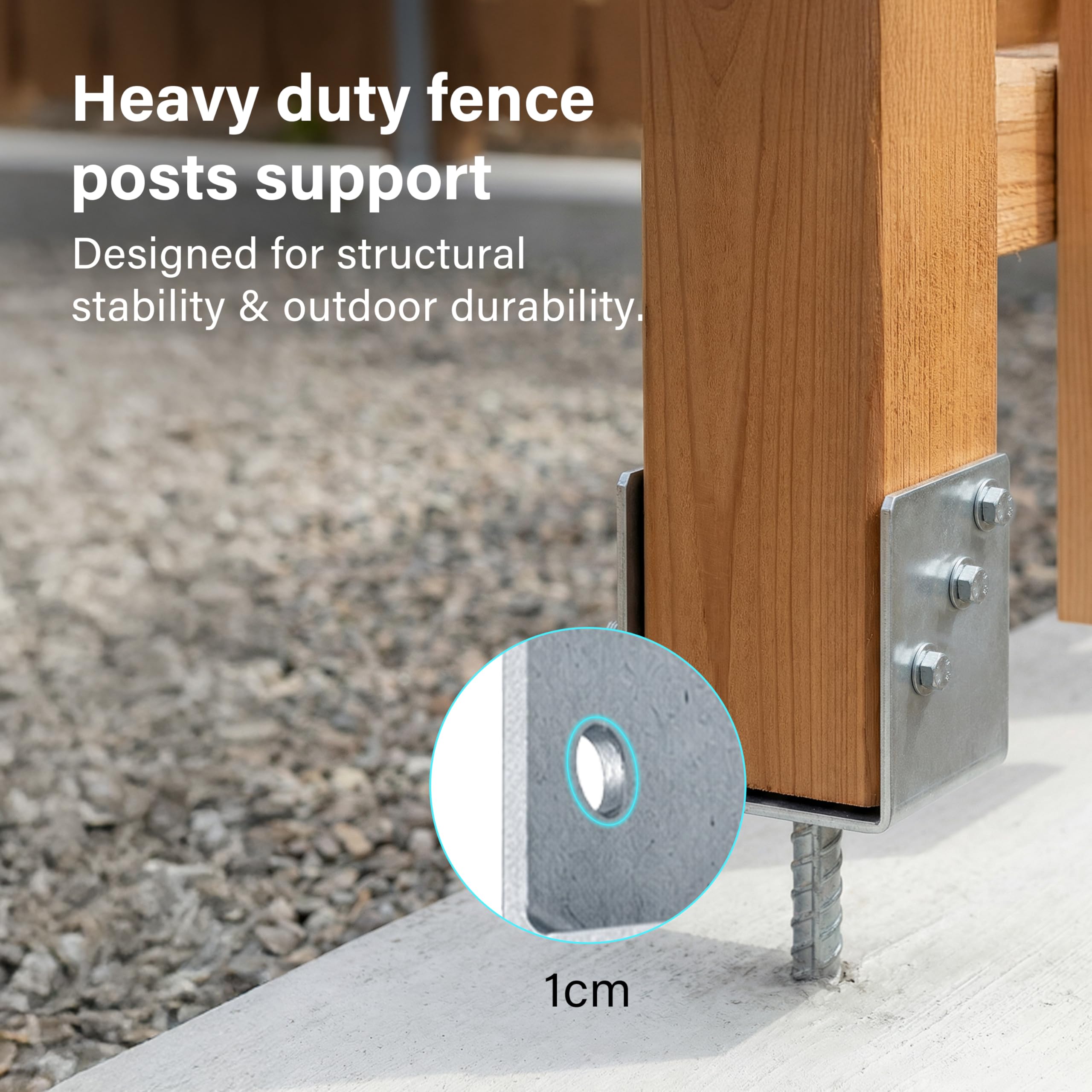 4 x Fence Posts Support, U-Type Pergola Bracket Extenders with Foot-Shaped Concrete Anchors. Heavy-Duty Galvanized Steel Spikes, 4mm Thick. 100 x 100 x 60mm (4" x 4" x 2.3") — view 2