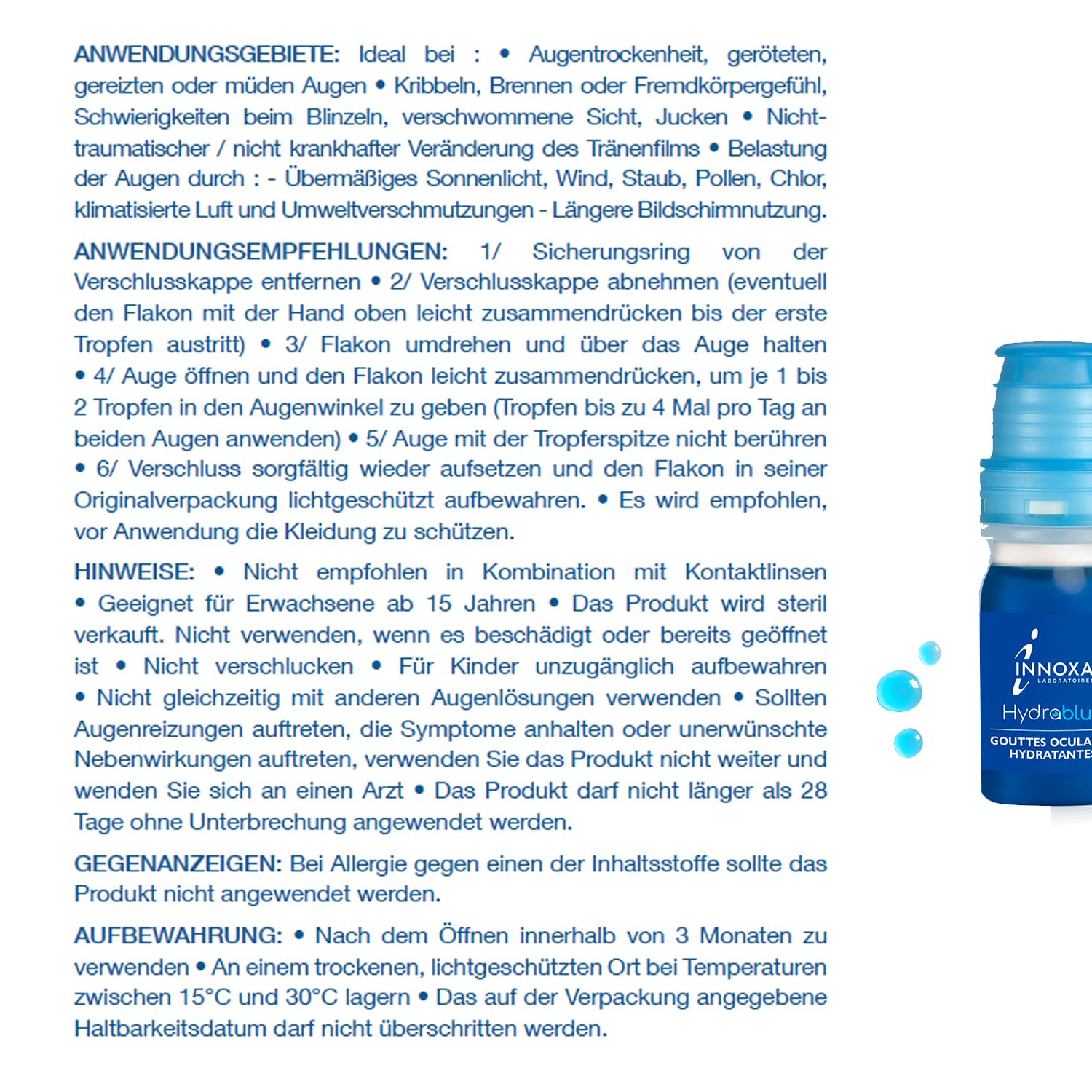 INNOXA Laboratoires - Blaue Formel Augentropfen - Aufhellung des Augenweiß – Befeuchtet gerötete und müde Augen – Originalformel – Made in France – Ohne Konservierungsstoffe - 2x10 ml