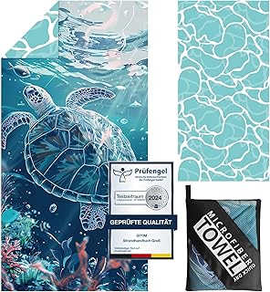 Strandhandtuch Groß - 180 x 100 cm Strandtuch Mikrofaser mit Tasche, Saugfähig und Schnell Trocknende Strandtuch, Weiches & Leichtes Beach Towel für Strand, Schwimmen (Schildkröten)