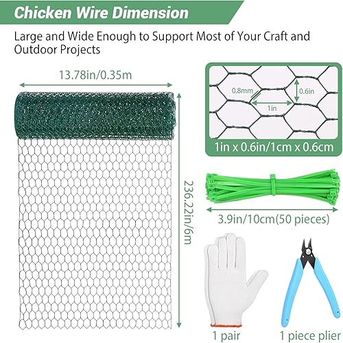 Miniatura 2 de Valla de alambre de pollo para manualidades, 13.78 x 236 pulgadas, malla de alambre de pollo hexagonal galvanizada ligera, malla de alambre de pollo