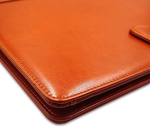 Miniatura 5 de Carpeta de cuero (3 anillos) – Padfolio marrón con bloc de escritura tamaño carta, 10 fundas para archivos, tarjetas y soporte para bolígrafos,