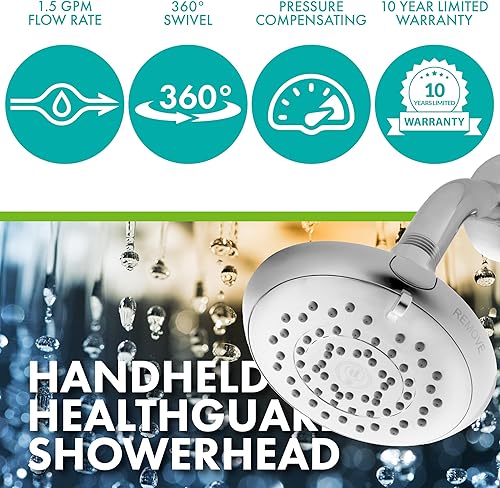 Miniatura 2 de HealthGuard Showerhead - Niagara Conservation | Energy & Water Saving Showerhead (1.5 GPM) High-Efficiency Fixed Shower Head with Removalbe Face