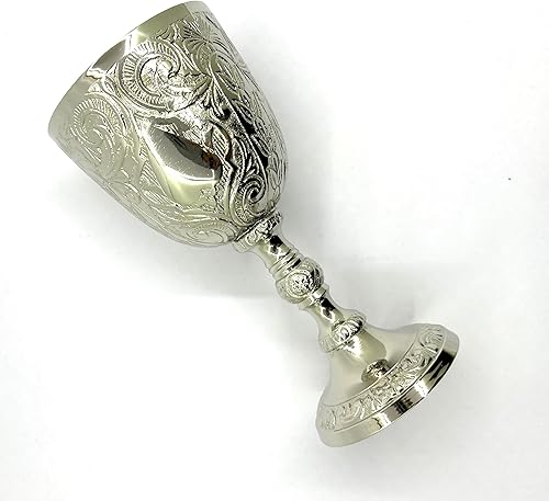 Morocmart - Cáliz de vino de plata en relieve, cáliz del rey Arturo de Halloween, copa de vino de latón, 8.1 fl oz, cáliz de latón chapado en plata
