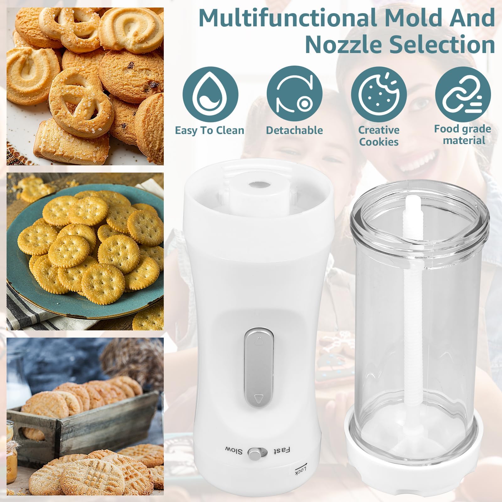 Electric Cookie Press Gun, Cookie Press for Baking, DIY Spritz Cookies Press Maker Set with 12 Cookie Discs and 4 Icing Nozzles, Detachable Cookie Maker Electric Cookie Decorating Tool for Biscuits