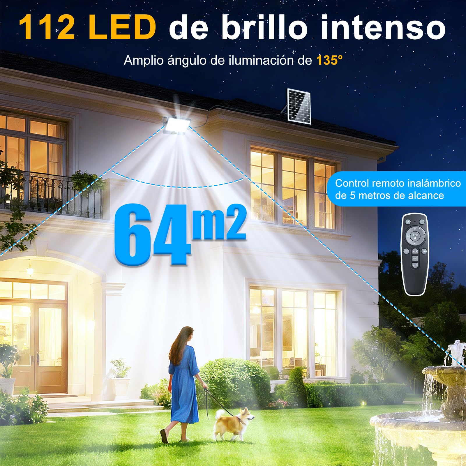 200W Faretto Led da Esterno Solare con Telecomando, 6500K Faro Led Esterno con Pannello solare,10000 mAh,IP67 Impermeabile,Luce Solare Led Esterno per Giardino Garage Parco