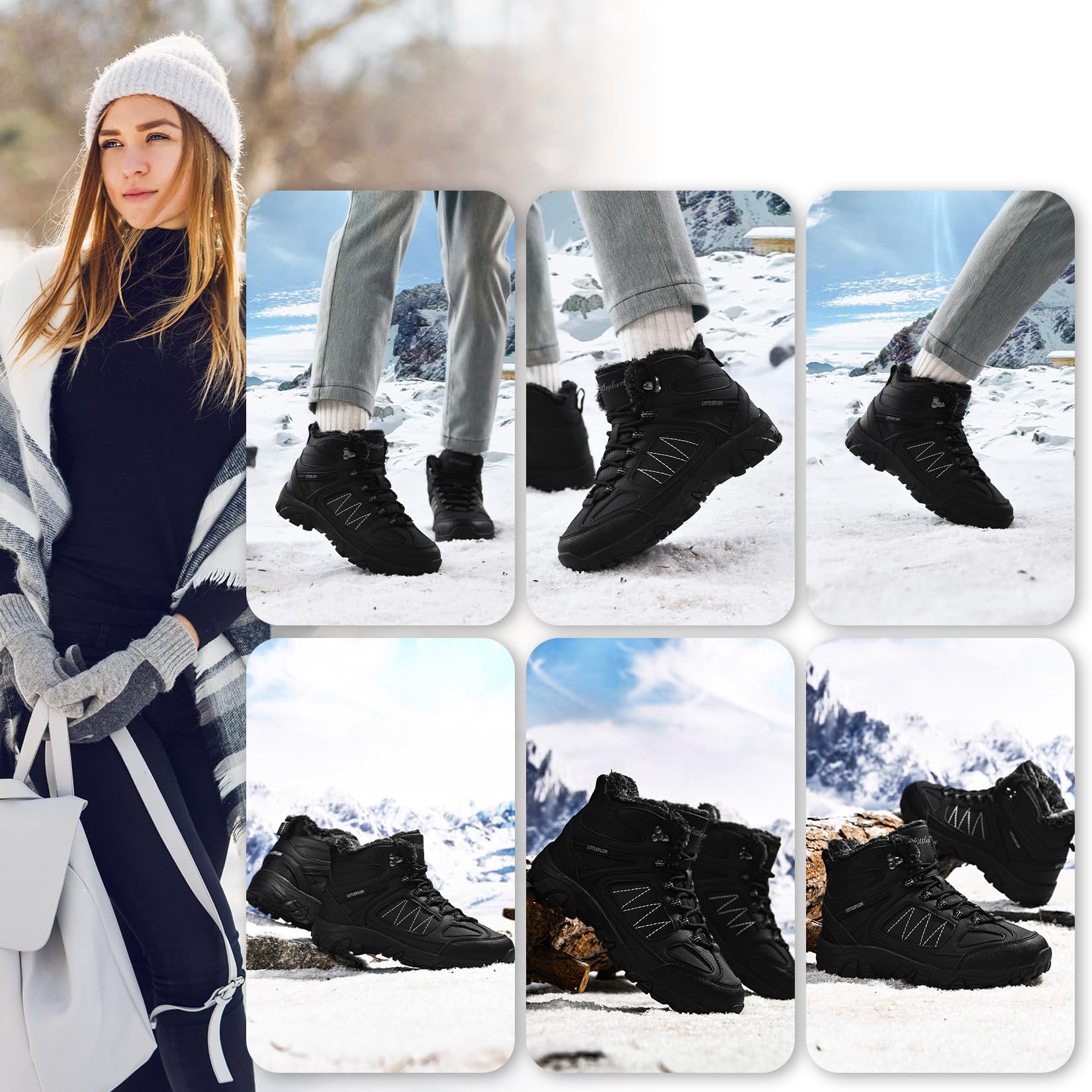 ASHION Botas Mujer Calzado Algodón Botas Invierno Trekking Nieve Botas Relleno Caliente,Negro, 41 EU