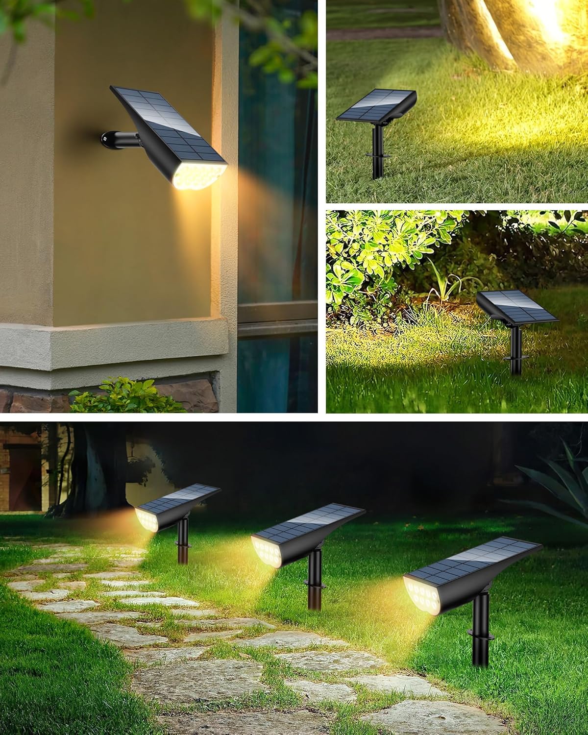 Solar Lights Outdoor Waterproof IP65, 3 Lighting Modes Solar Spot Lights Outdoor, Landscape Lighting for Garden Yard Pathway Decor, Outdoor Decor, Warm White 4 Pack