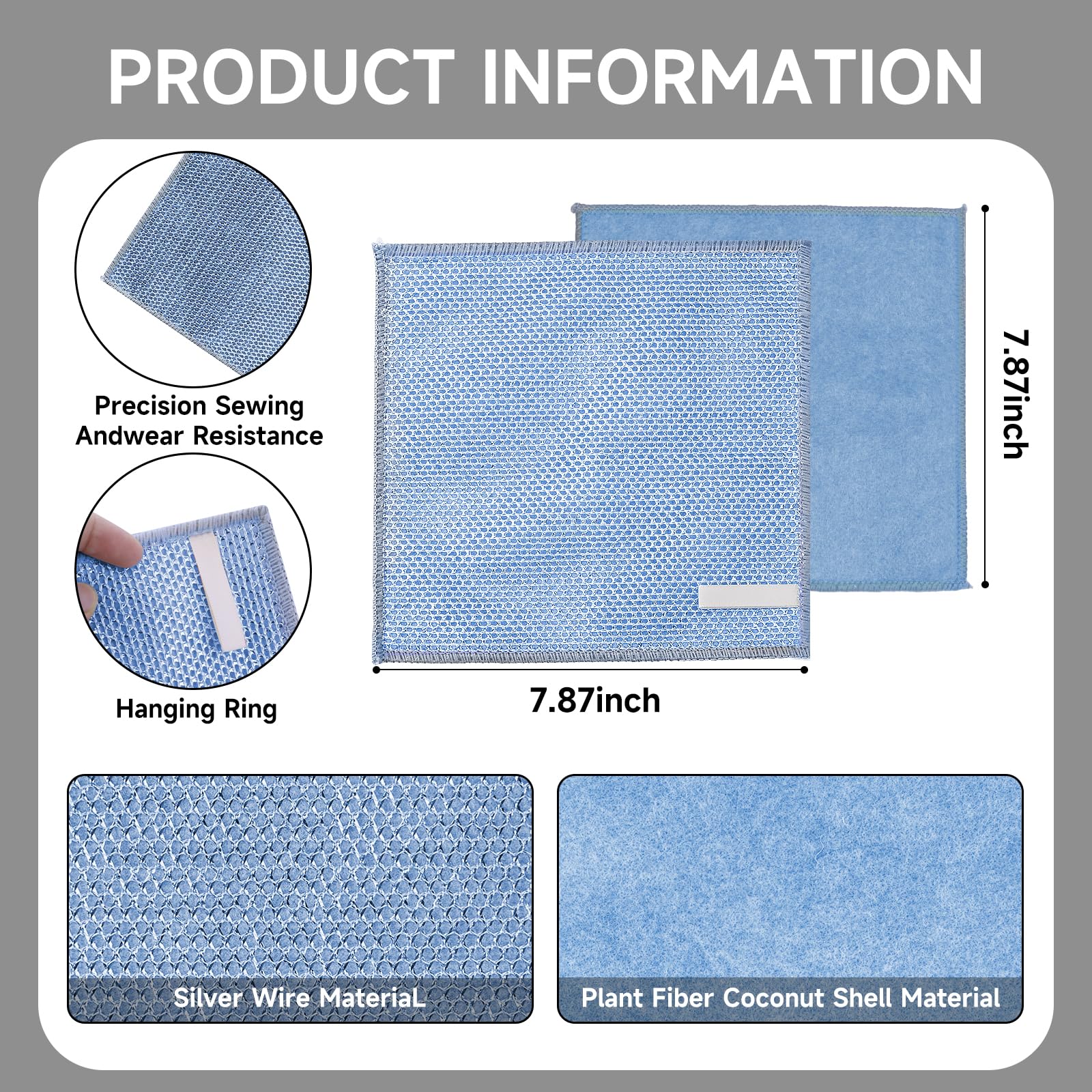 JZDN 20PCS Upgrade Wire Dishwashing Rag, Non-Scratch, Wet and Dry, Double Layer, Multipurpose Wire Dishwashing Rags for Kitchen, Sinks, Cookware, Stove, Easy Rinsing, Reusable