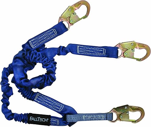 FallTech 8240Y ElasTech, SAL elástico interno – Pierna en Y ajustable para amarre 100% con 3 ganchos a presión, 4 1/2 pies a 6 pies, azul