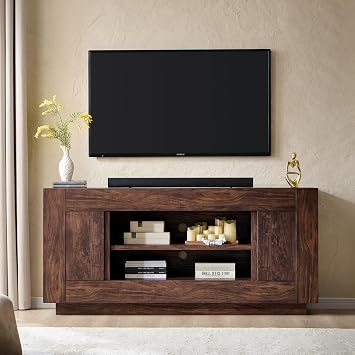 OKD Modern 70 TV Stand for 80 TV, Thick Block Media Console, Dark Walnut