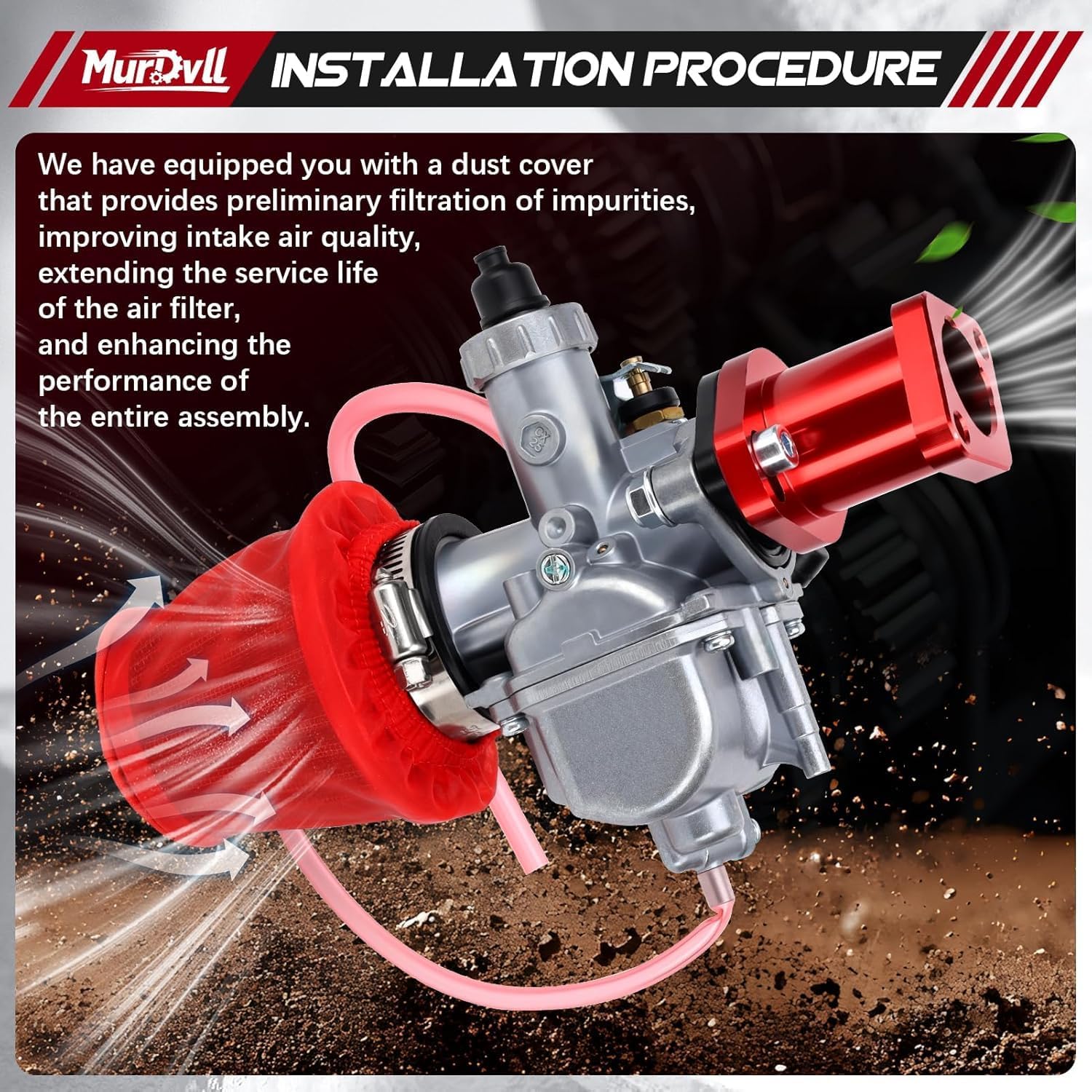 26mm VM22 Carburetor Kit for Predator 212cc 196cc 224cc Coleman CT200U BT200X KT196 Mini Bike Go Kart 6.5HP GX160 GX200 Clone Engine(red)