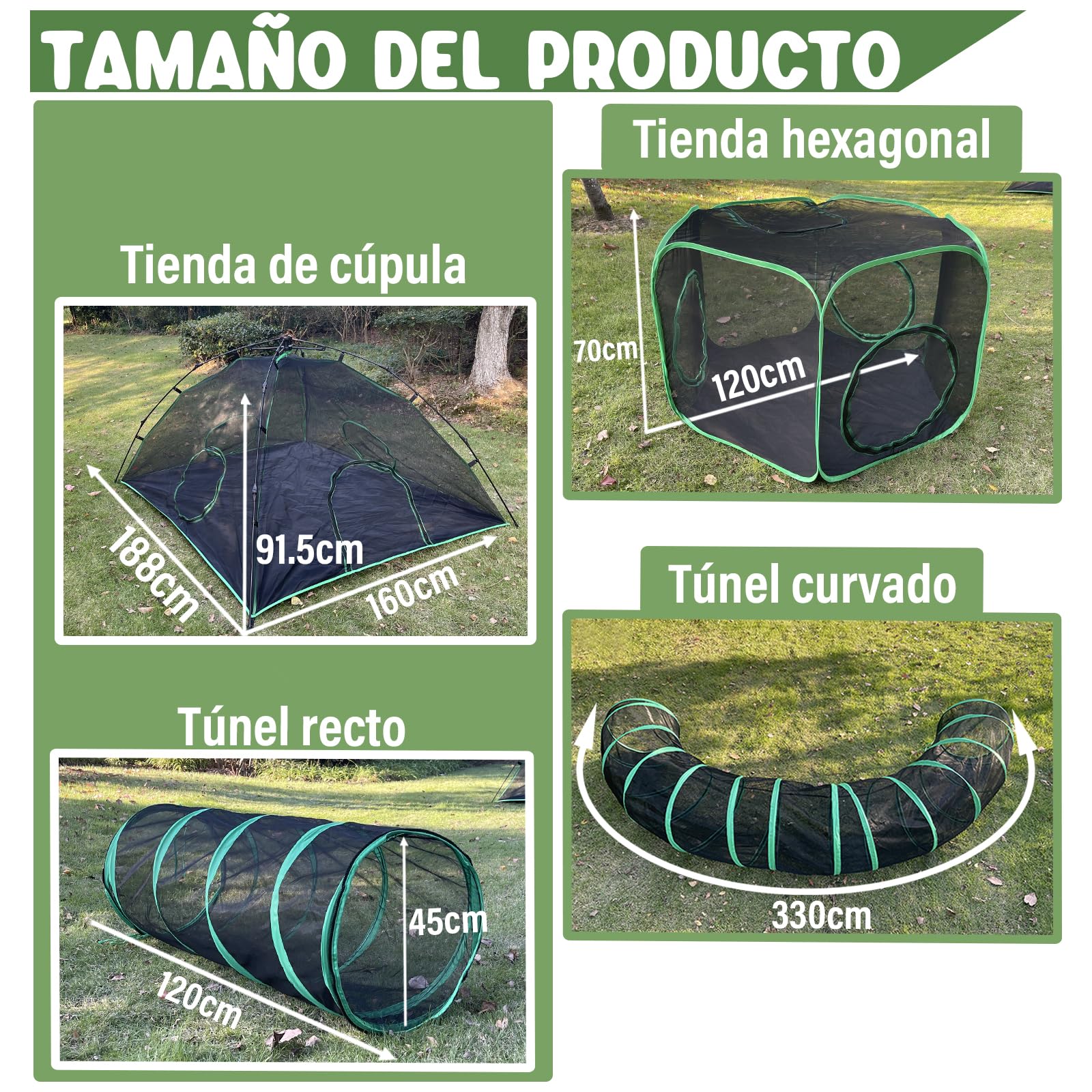 Pawtenda Carpas para Gatos de Interior y Exterior, Tienda Plegable con Túneles, Corralito Portátil 4 en 1 para Mascotas, Incluye 2 Tiendas