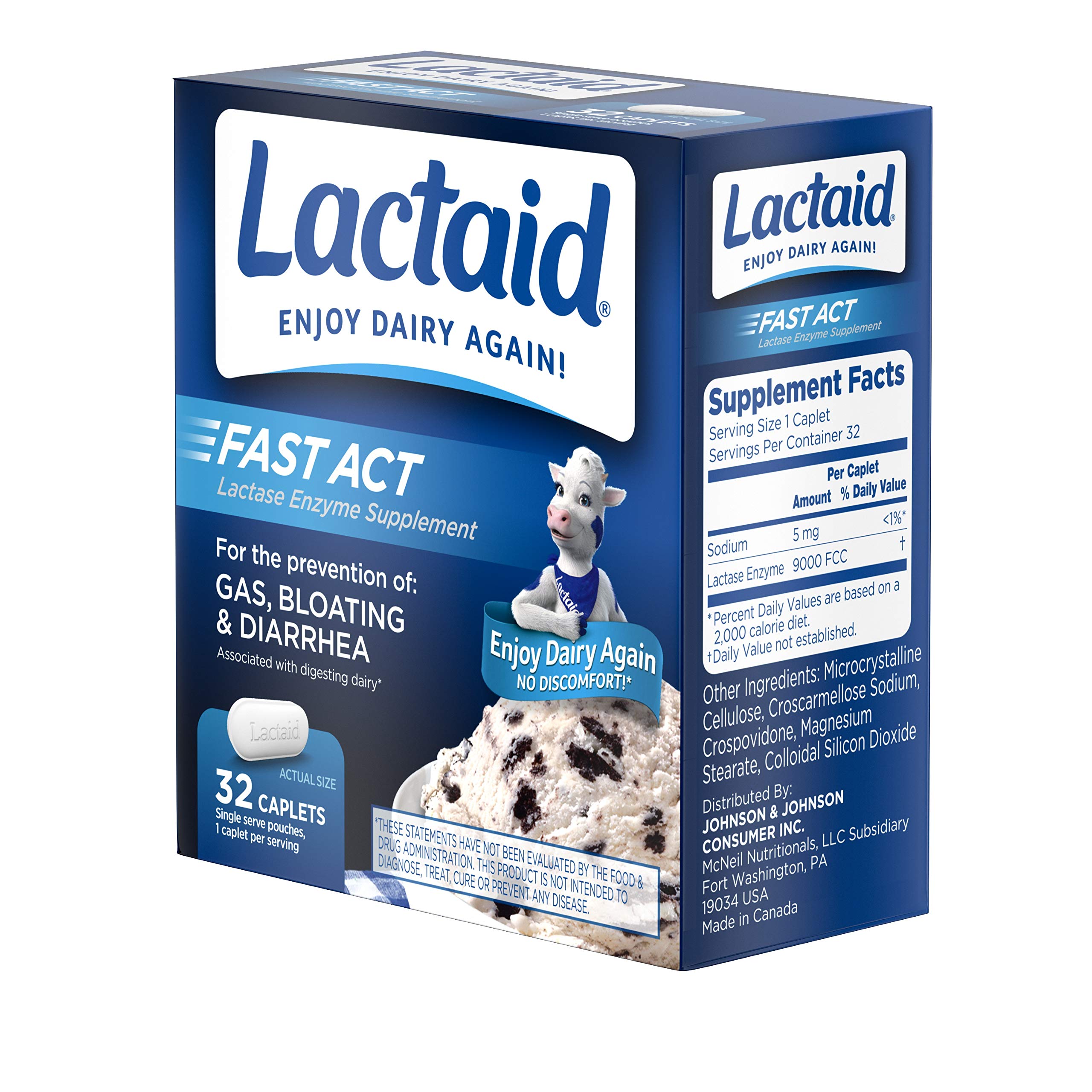 Lactaid Fast Act Lactose Intolerance, Lactase Enzyme Pills 32 single
