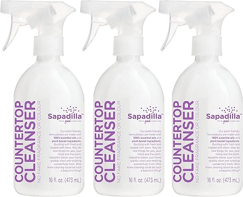 Sapadilla Spray para encimera multisuperficie, variedad de tres aromas, fabricado con mezclas de aceites esenciales 100% puros, limpiador multiusos