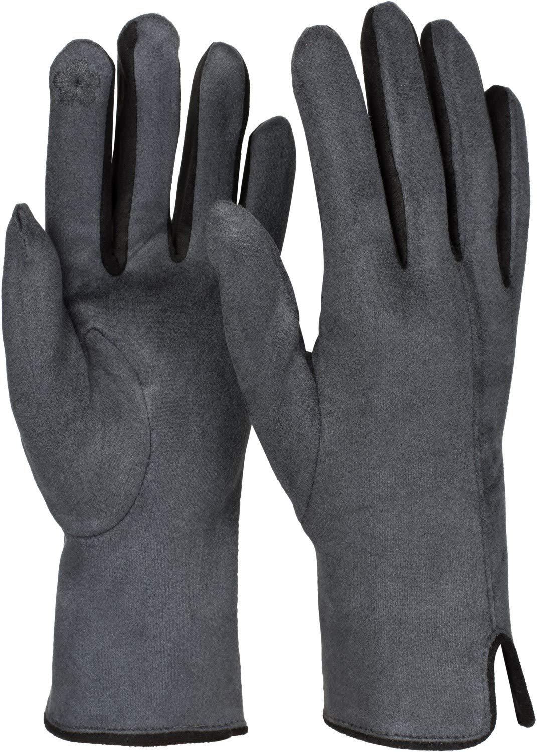 styleBREAKER Women's Touchscreen Gloves with Color Contrast and Fleece Lining, Warm Thermal Finger Gloves, Winter 09010030, Colour:Dark Grey